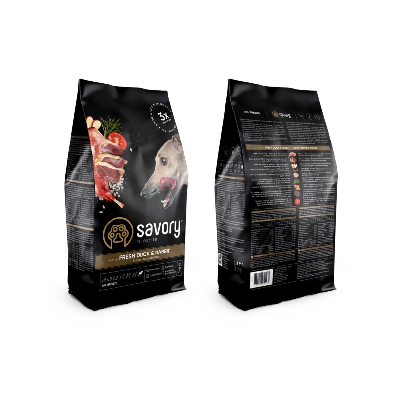 Savory All Breeds Duck Rabbit 1 кг сухий корм для собак усіх порід з качкою та кроликом