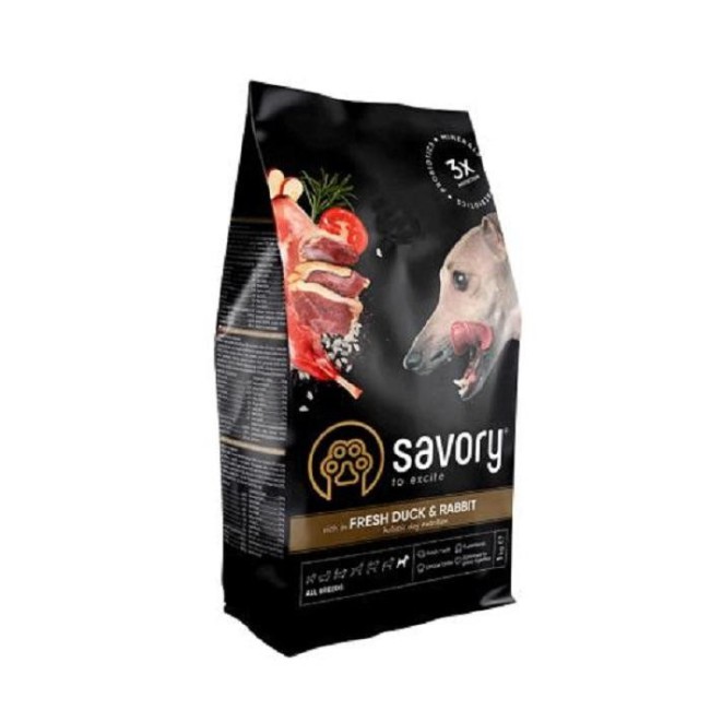 Savory Adult All Breeds Rich in Fresh Duck and Rabbit 12 кг сухий корм для собак усіх порід з качкою та кроликом