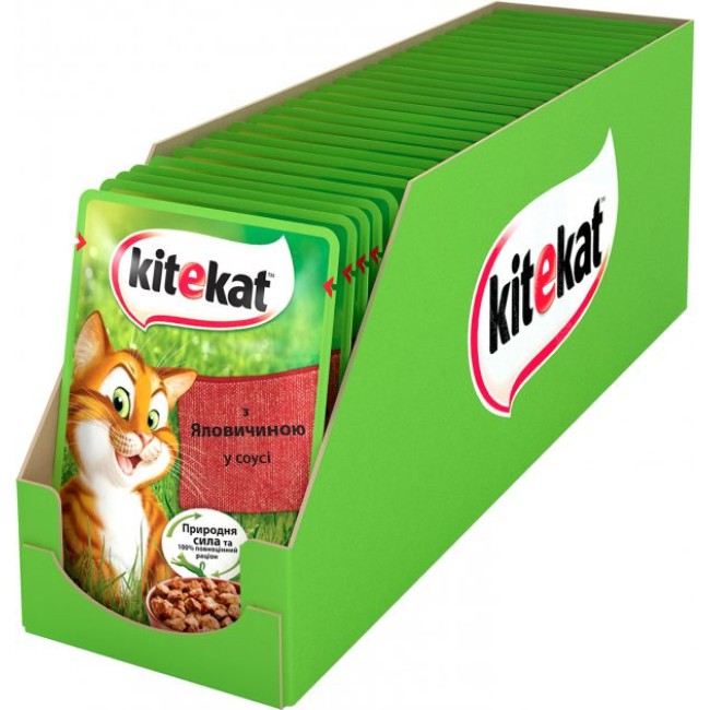 Вологий корм Kitekat для кішок з яловичиною в соусі 28*85 г