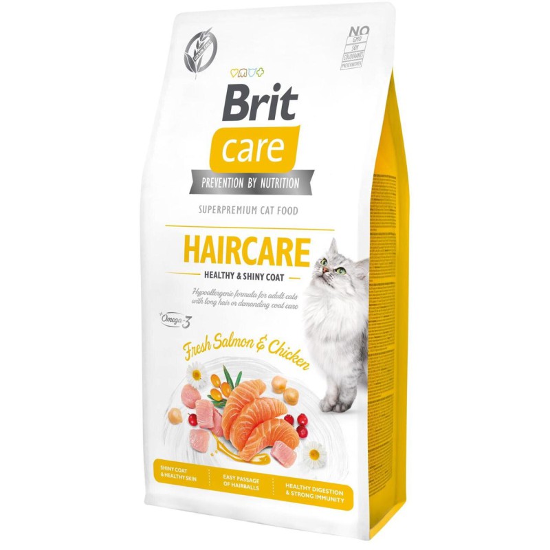 Brit Care GF Haircare Healthy Shiny Coat 7 кг сухий корм для кішок з куркою та лососем