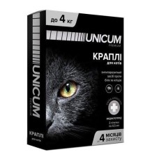 Краплі Unicum Premium від бліх та кліщів для котів до 4 кг (1піп)