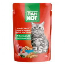 Пан Кіт павуч для котів рагу з домашнім птахом та овочами 24х100 г