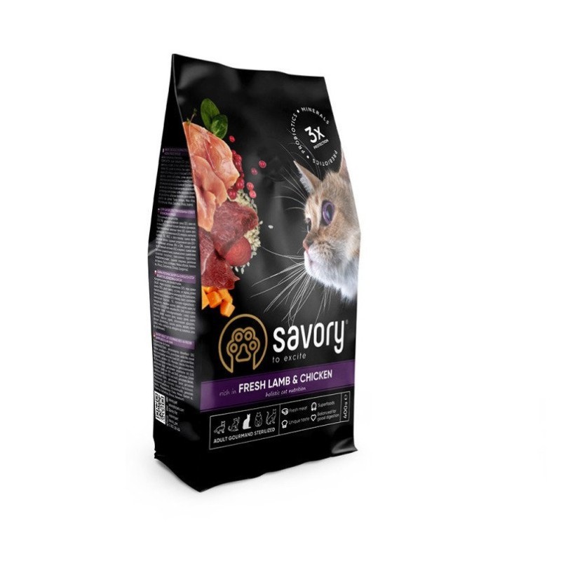 Savory Sterilised Lamb Chicken 8 кг сухий корм для стерилізованих кішок з ягнятком