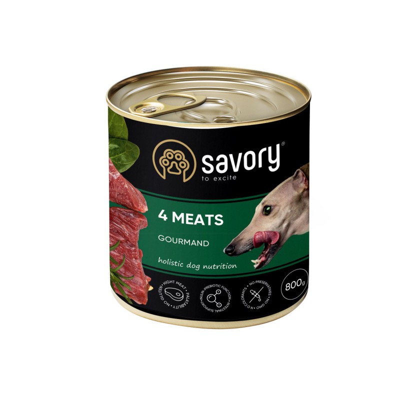 Savory Dog Gourmand 4 Meats 800 г вологий корм із чотирма видами м'яса для собак усіх порід