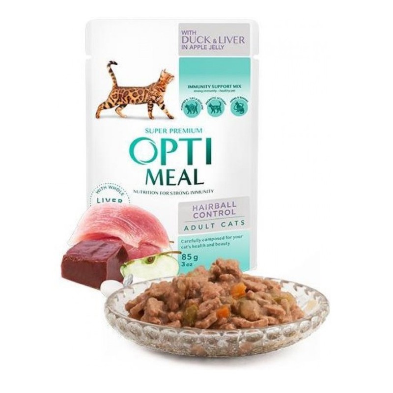Optimeal Hairball Control Duck Liver для кішок з качкою 12х85 г