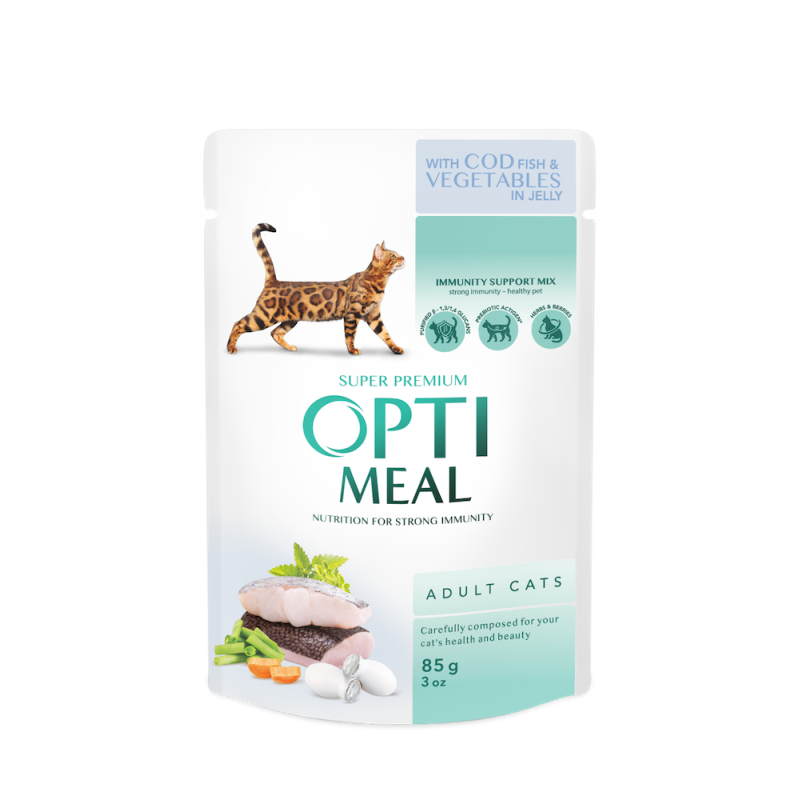Optimeal Adult Cats Cod Fish Vegetable для кішок з тріскою 85 г набір (3+1) 340 г