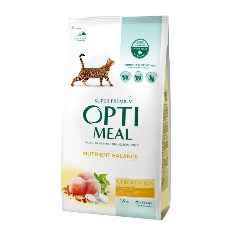 Optimeal Chicken 1.5 кг сухий корм для кішок з м'ясом курки