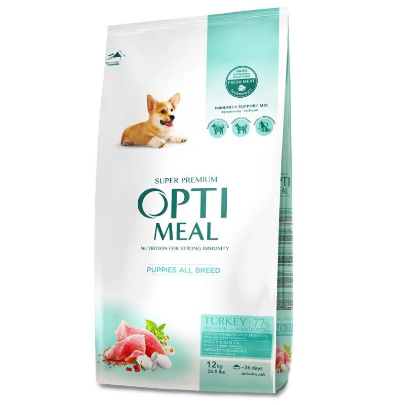 Optimeal Puppies 12 кг сухий корм для цуценят всіх порід з індичкою