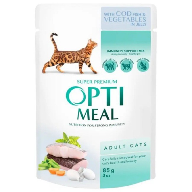 Optimeal Cat Cod Fish Vegetable 85 г вологий корм з тріскою в желі для котів