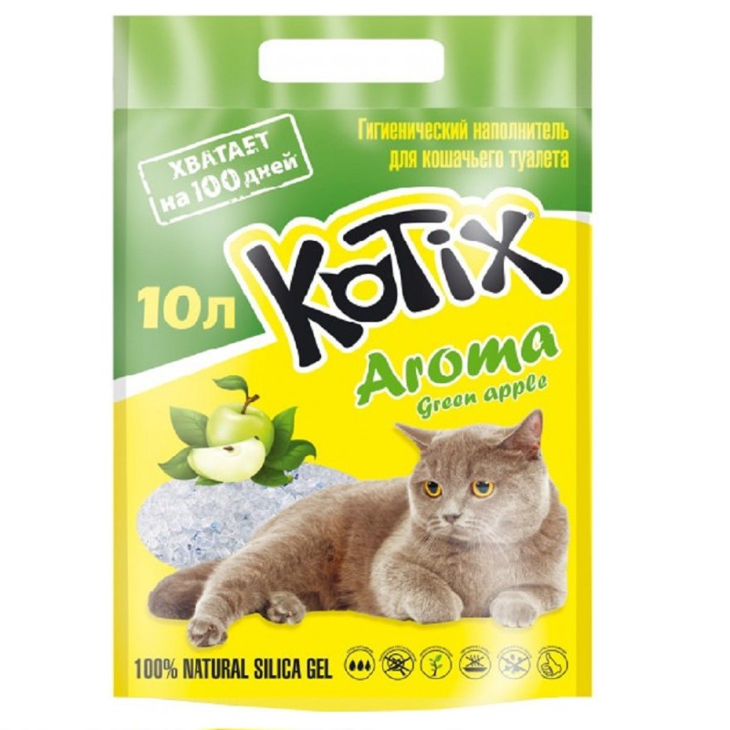 Наповнювач силікагелевий Kotix (Котікс) Green Apple для котячого туалету 10 л