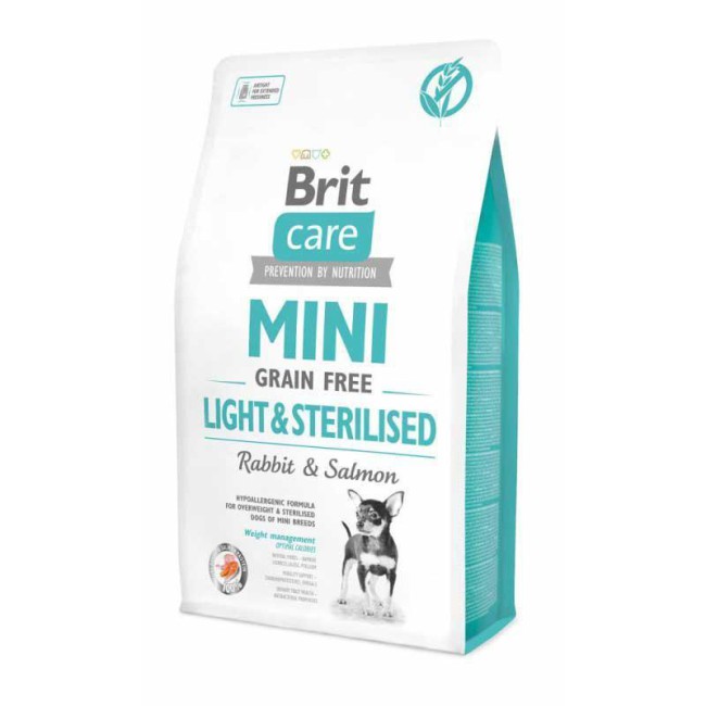 Brit Care Mini GF Light Sterilised 2 кг сухий беззерновий корм для стерилізованих собак мініатюрних порід із лососем