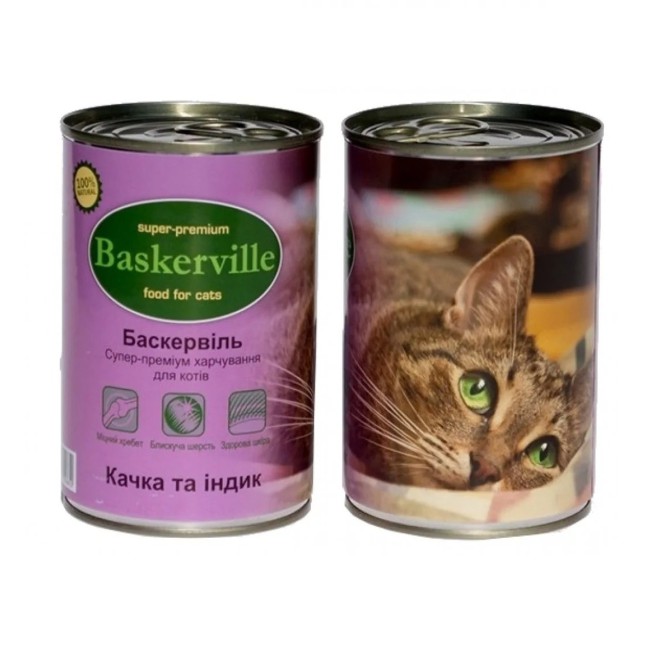 Вологий корм Baskerville для котів качка з індичкою 400 г
