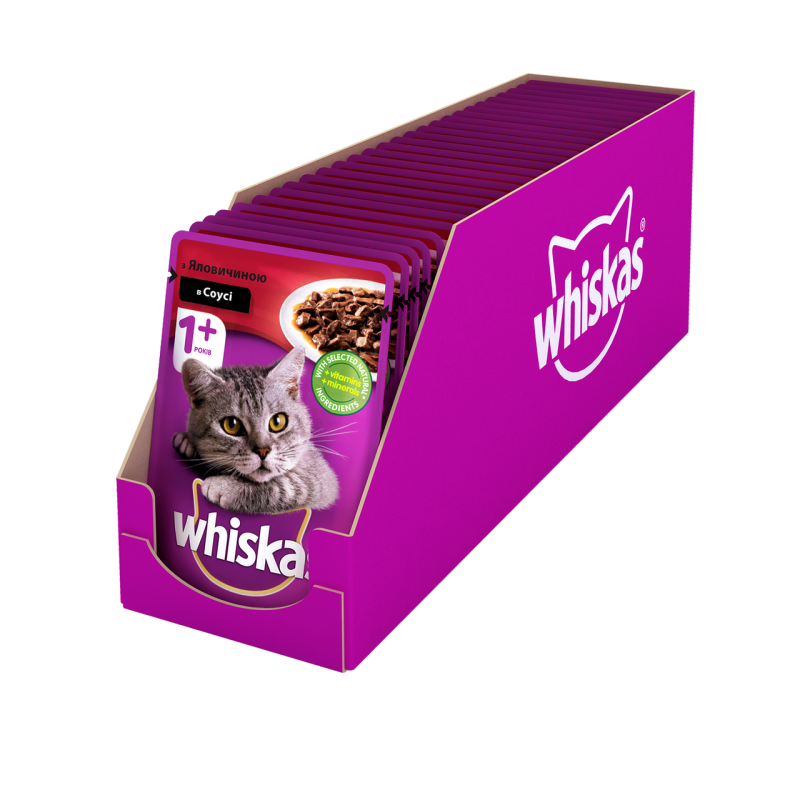 Whiskas пауч для кішок з яловичиною в соусі 28*85 г