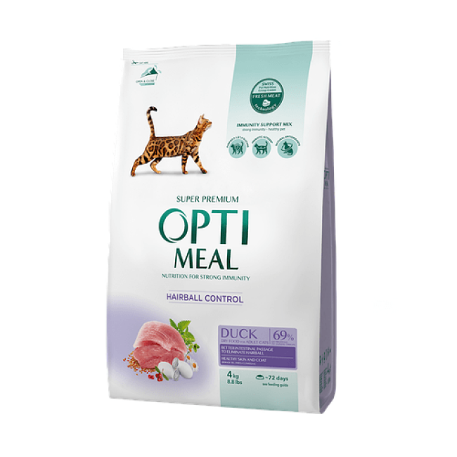 Optimeal Duck Hairball Control 4 кг сухий корм для виведення грудок вовни для котів з качкою