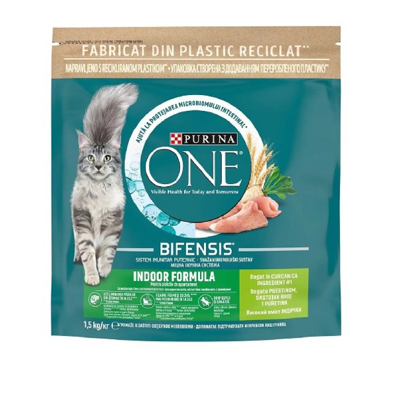 Purina One Indoor 1.5 кг сухий корм з індичкою та цілісними злаками для домашніх кішок