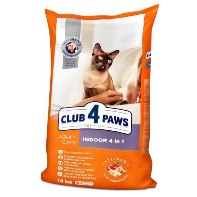 Клуб 4 Лапи Premium Indoor 4in1 14 кг сухий корм для котів з куркою