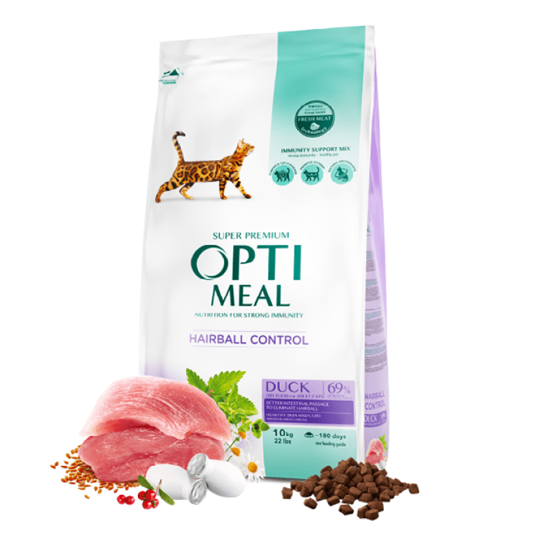 Optimeal Duck Hairball Control 10 кг сухий корм для виведення грудок вовни для котів з качкою