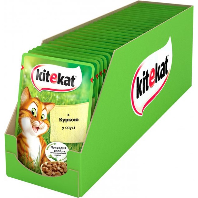 Вологий корм Kitekat пауч для кішок з куркою в соусі 28*85 г