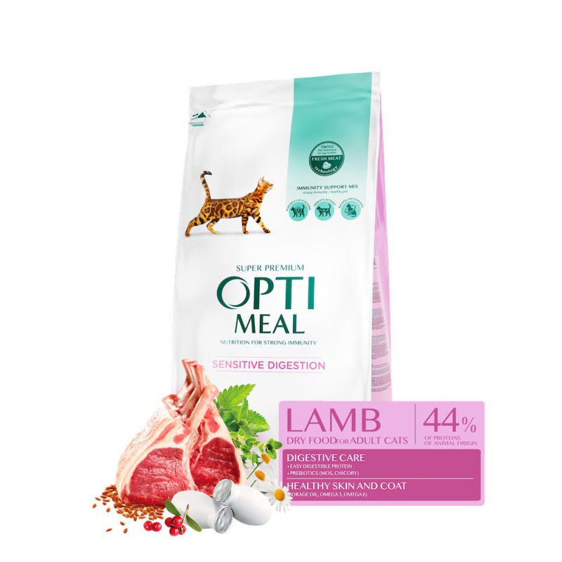 Optimeal Lamb Sensitive 10 кг сухий корм для кішок з чутливим травленням, з ягням