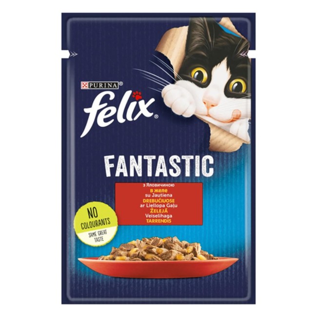 Вологий корм для кішок Felix Fantastic, з яловичиною, 26*85 г