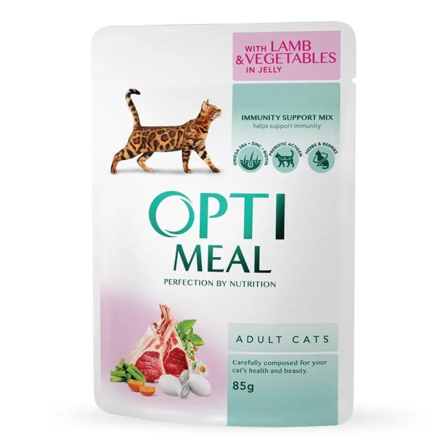 Optimeal Cat Lamb Vegetables 85 г вологий корм з ягнятком та овочами в желе для котів