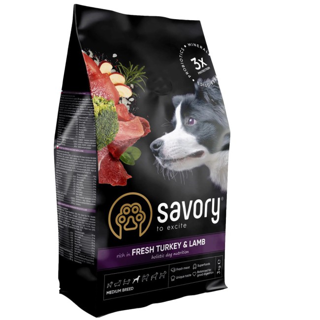 Savory Medium Turkey Lamb 3 кг сухий корм для собак середніх порід з індичкою та ягням