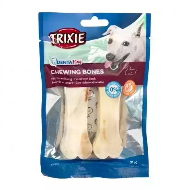 Ласощі для собак Trixie Кістка для чищення зубів Denta Fun з качкою, 10 см, 2 шт., 140 г (31391)