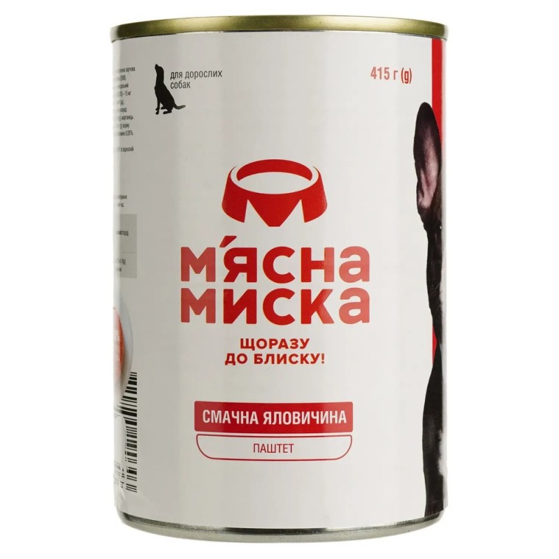 Вологий корм для собак М'ясна миска паштет м'ясний з яловичиною 415 г