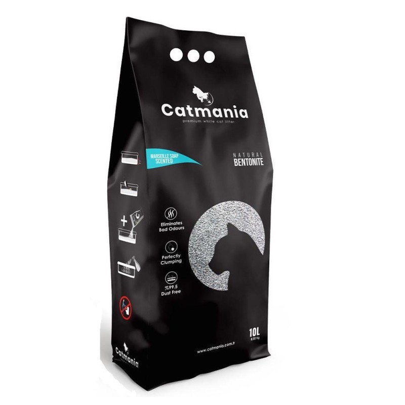 Бентонитовый наполнитель Catmania для кошек марсельское мыло, бирюзовые гранулы 5л, 4.25кг