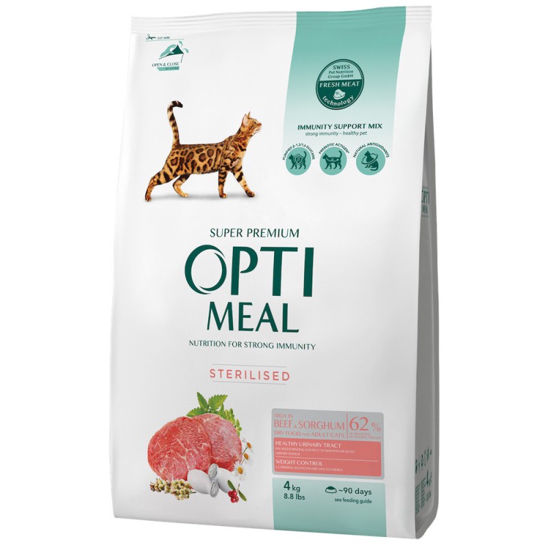 Optimeal Sterilised Beef Sorghum 4 кг сухий корм для стерилізованих кішок з яловичиною
