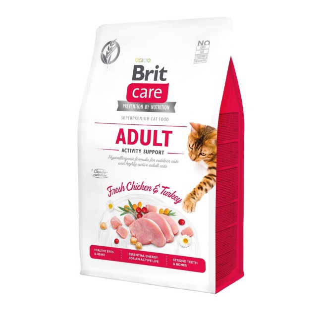 Brit Care GF Activity Support 2 кг сухой корм для уличных и активных кошек с курицей и индейкой