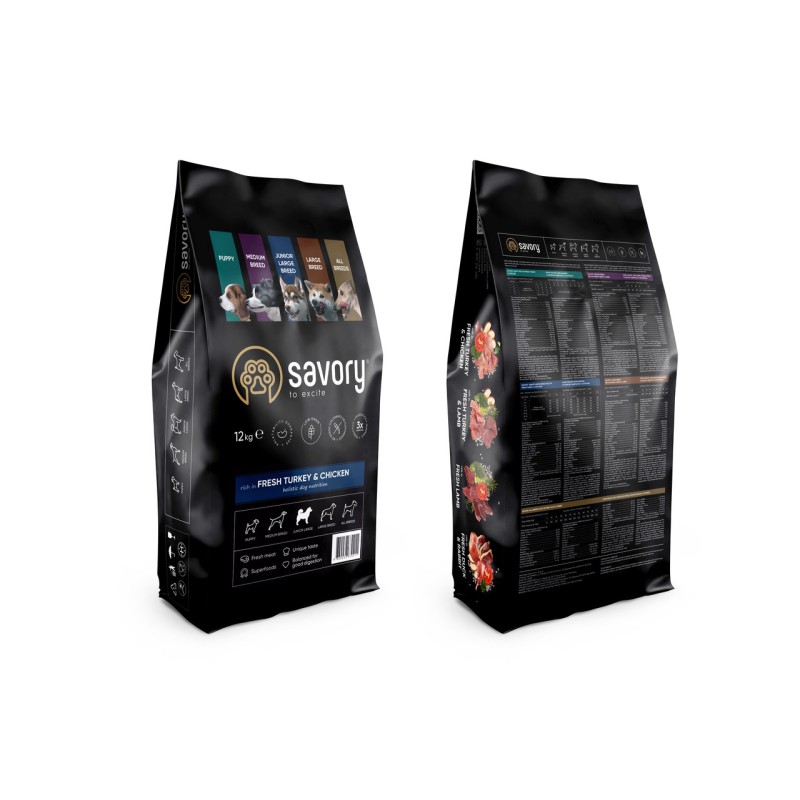 Savory Junior Large Turkey Chicken 12 кг сухий корм для цуценят великих порід з індичкою та куркою