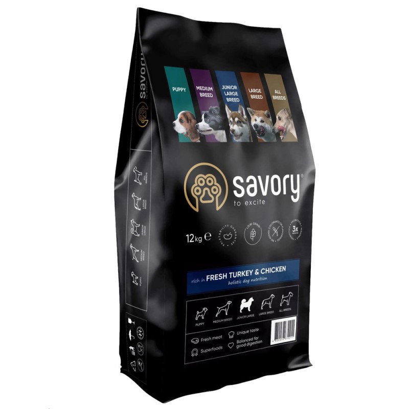 Savory Junior Large Turkey Chicken 12 кг сухий корм для цуценят великих порід з індичкою та куркою
