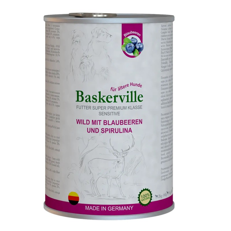 Baskerville Sensitive Wild Mit Blaubeeren вологий корм оленина з чорницею та спіруліною для собак 400 г