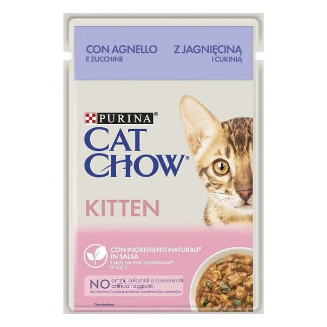 Вологий корм для кошенят Cat Chow Kitten 26х85 г шматочки в соусі з ягнятком та цукіні