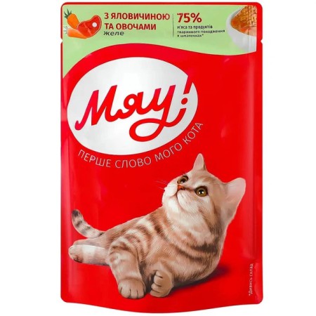 Вологий корм для кішок Мяу телятина з овочами в желе 24х85 г