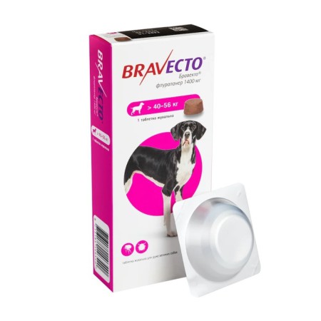 Жувальна таблетка Bravecto від бліх та кліщів для собак гігантських порід від 40 до 56 кг, 1400 мг