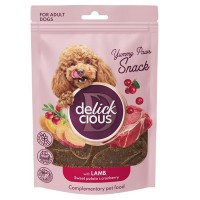 Delickcious сушеные снеки для собак с ягненком, бататом и клюквой 80 г
