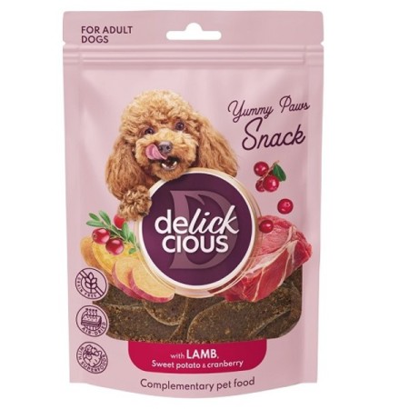 Delickcious сушені снеки для собак з ягнятком, бататом та журавлиною 80 г