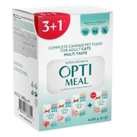 Optimeal Adult Cats Multi Taste №3 вологий корм для кішок асорті 85 г набір (3+1) 340 г