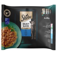 Sheba Набір вологих кормів, рибне асорті в соусі для дорослих кішок 4*85г